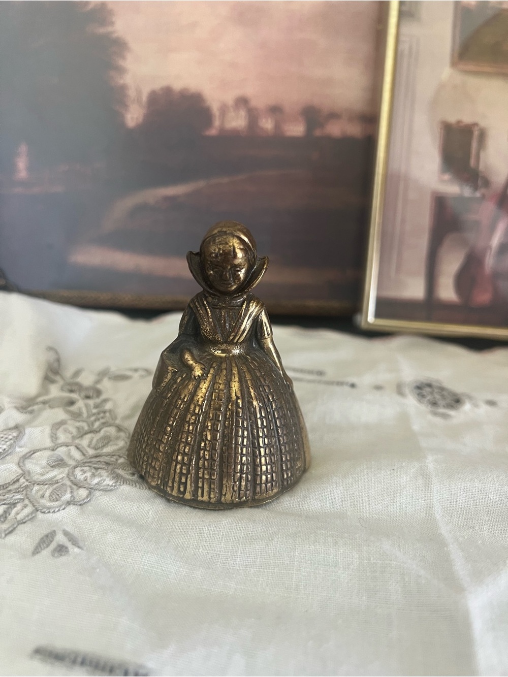 Vintage Brass Lady Figurine Bell - Gold Tone